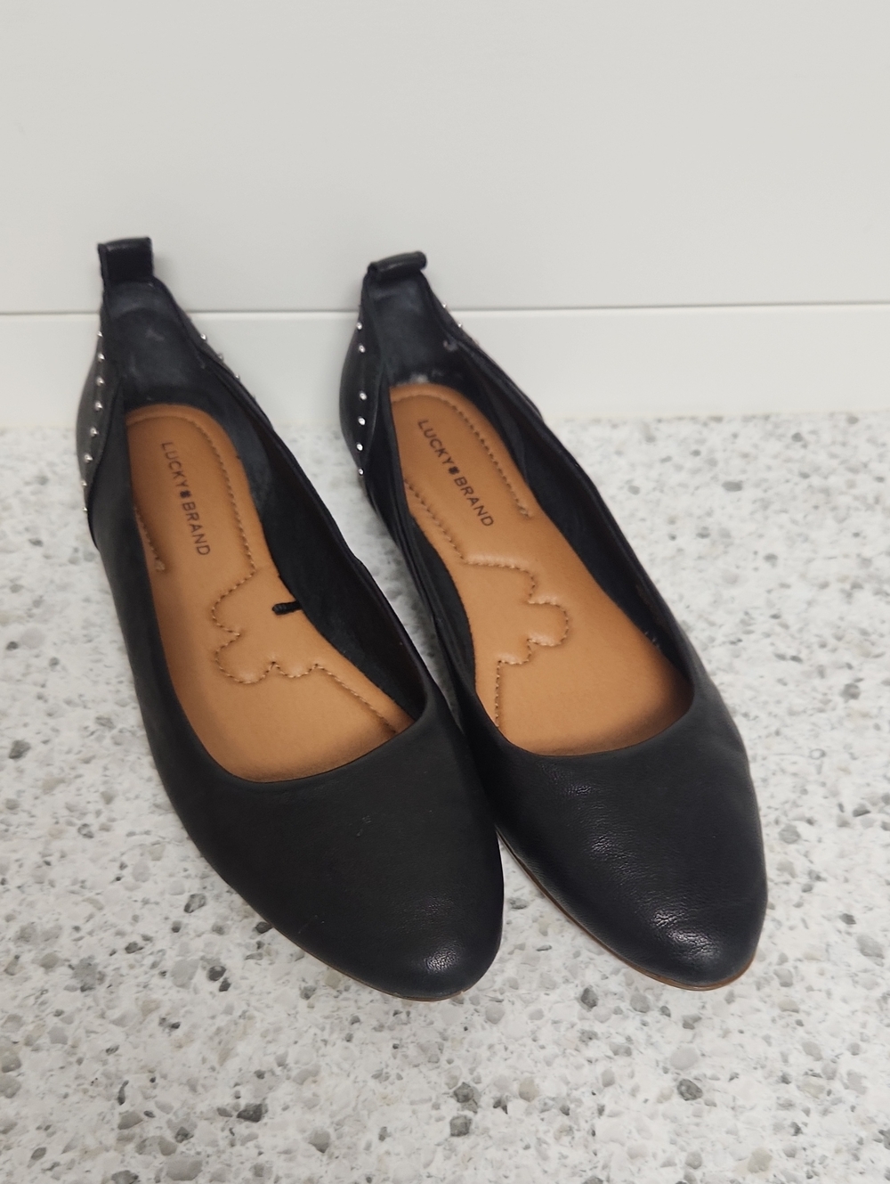 Lucky Brand Black Studded Pointed-Toe Flats